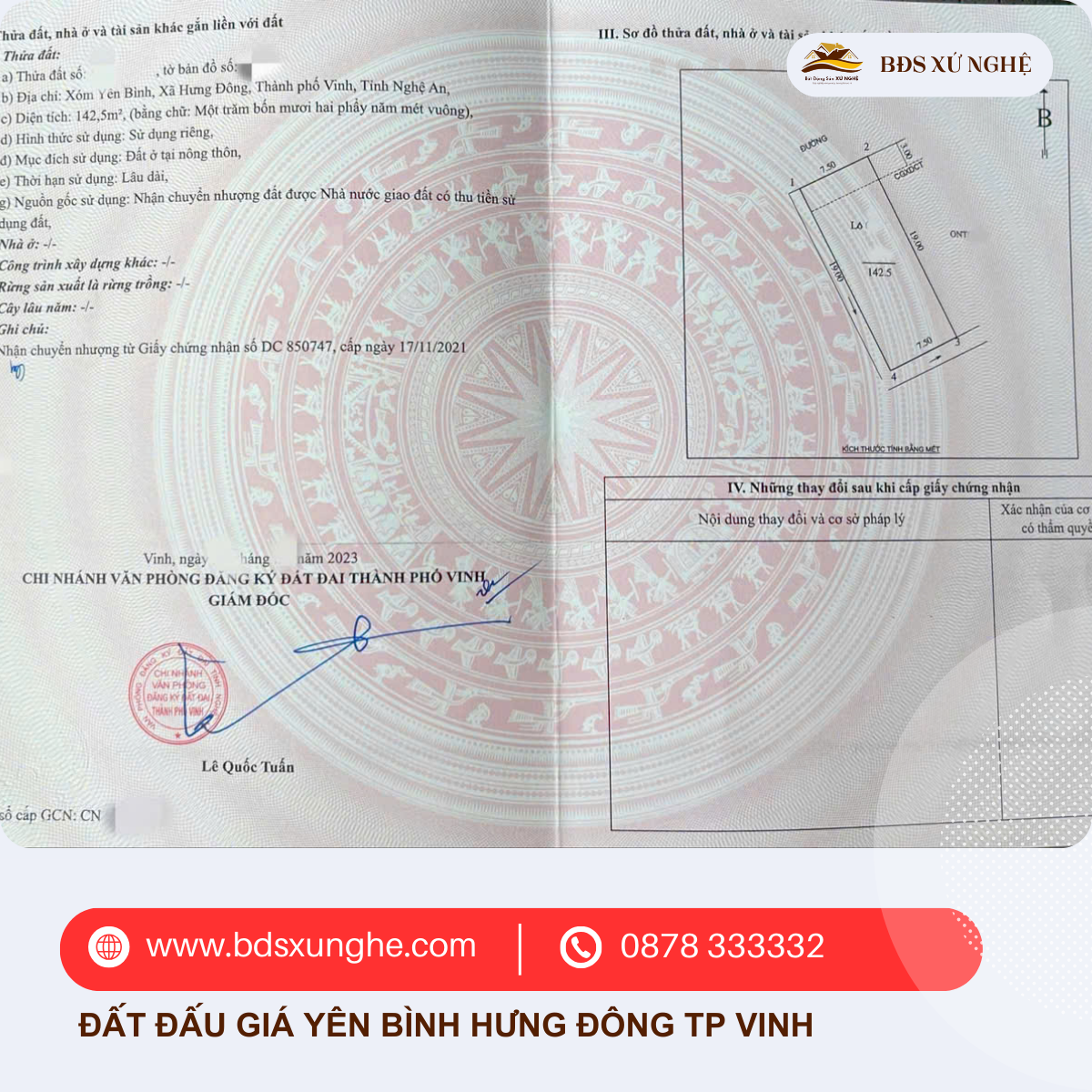 Đất đấu giá Yên Bình, Hưng Đông, TP Vinh | Vị trí đẹp, 142,5m², đường 10m, giá 3 tỷ 2xx