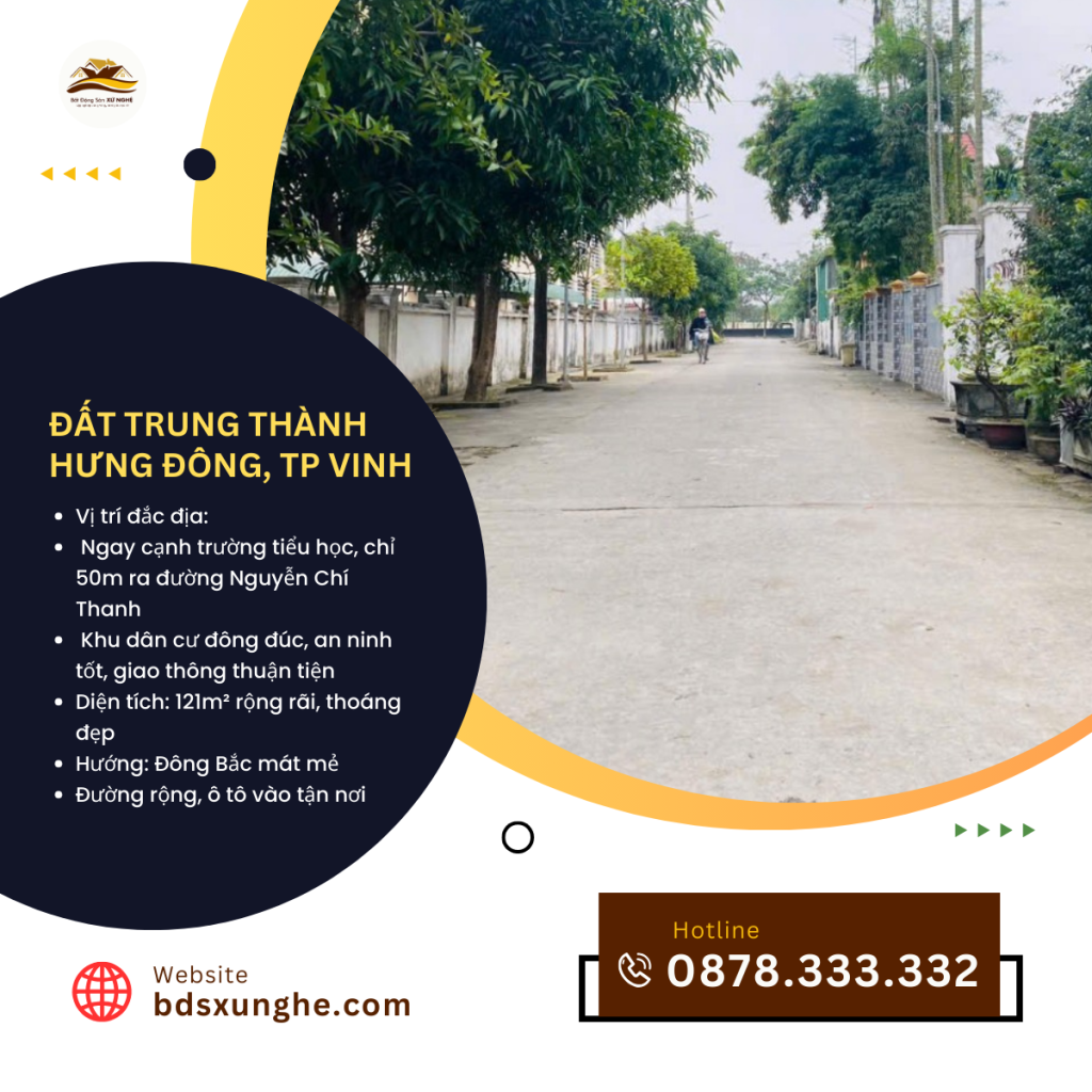 Bán đất Hưng Đông - Cơ hội đầu tư bất động sản tiềm năng tại TP Vinh