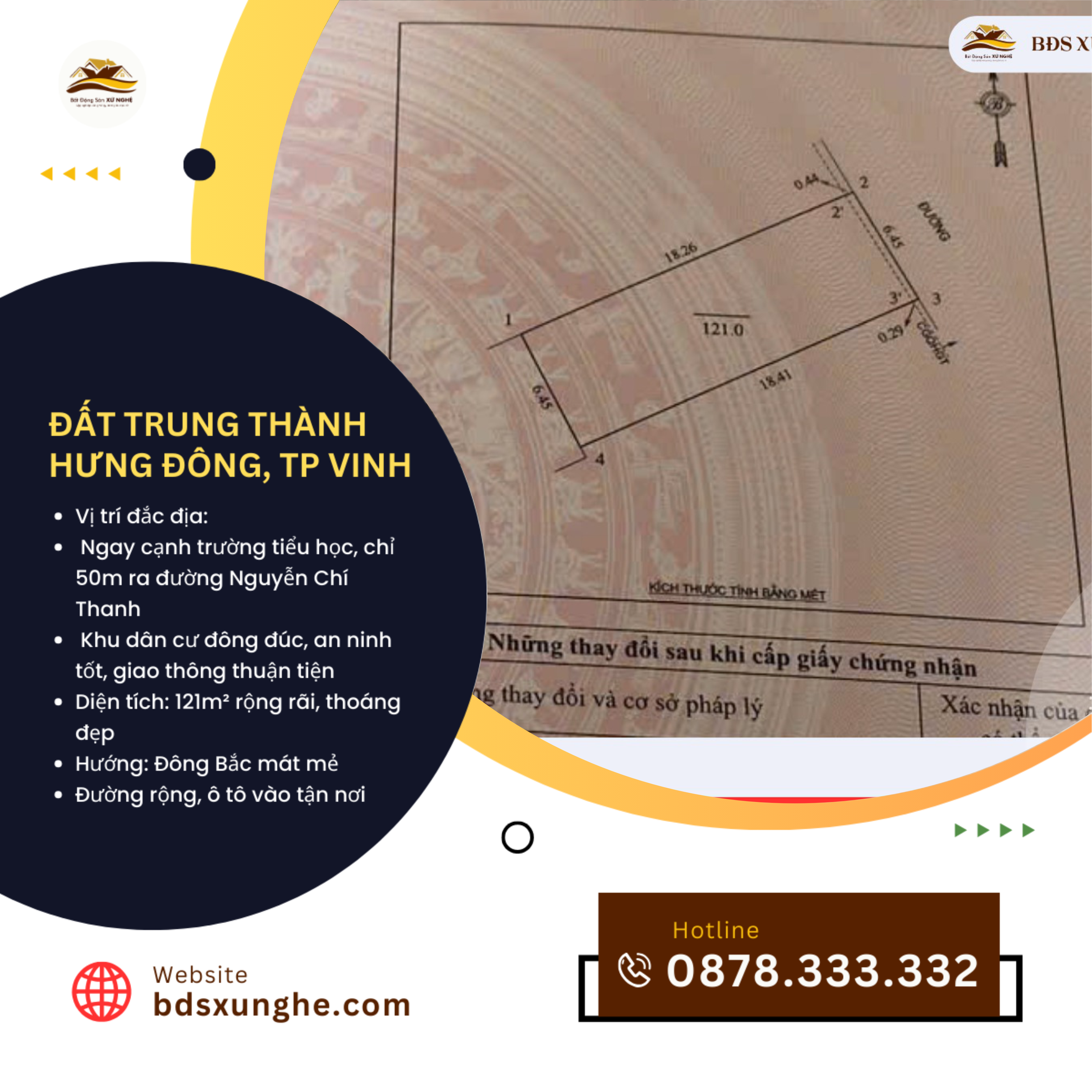 Sổ đỏ chính chủ: Diện tích 121m², pháp lý rõ ràng, an tâm đầu tư.