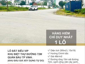 Bán Lô Đất Siêu VIP Khu Biệt Thự Quán Bàu TP Vinh