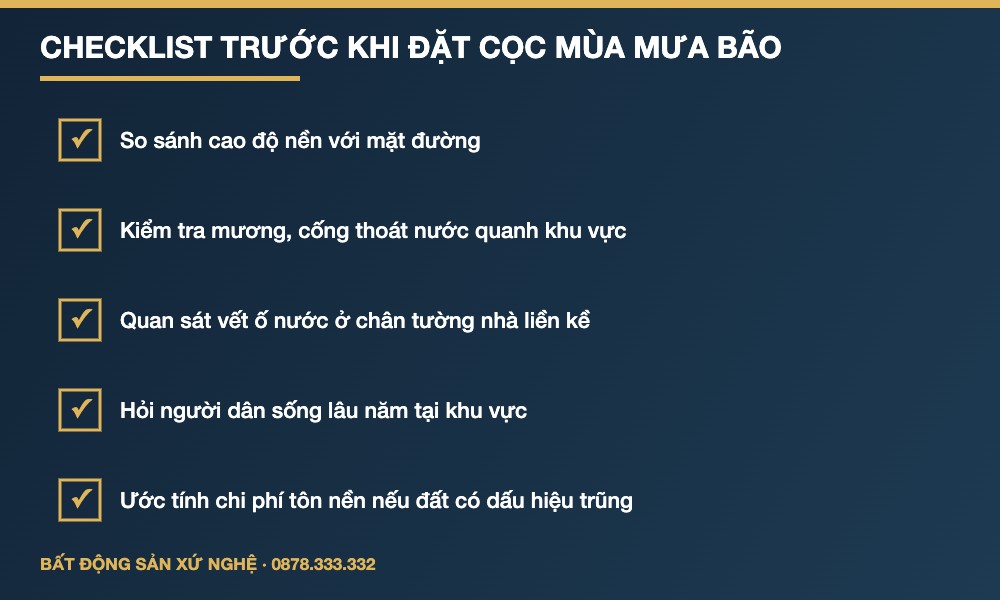 checklist kiểm tra nền đất trước khi đặt cọc mua đất mùa mưa bão