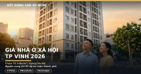 Giá nhà ở xã hội TP Vinh 2026 tăng cao, cặp vợ chồng trầm trồ nhìn chung cư mới, ảnh minh họa Bất Động Sản Xứ Nghệ